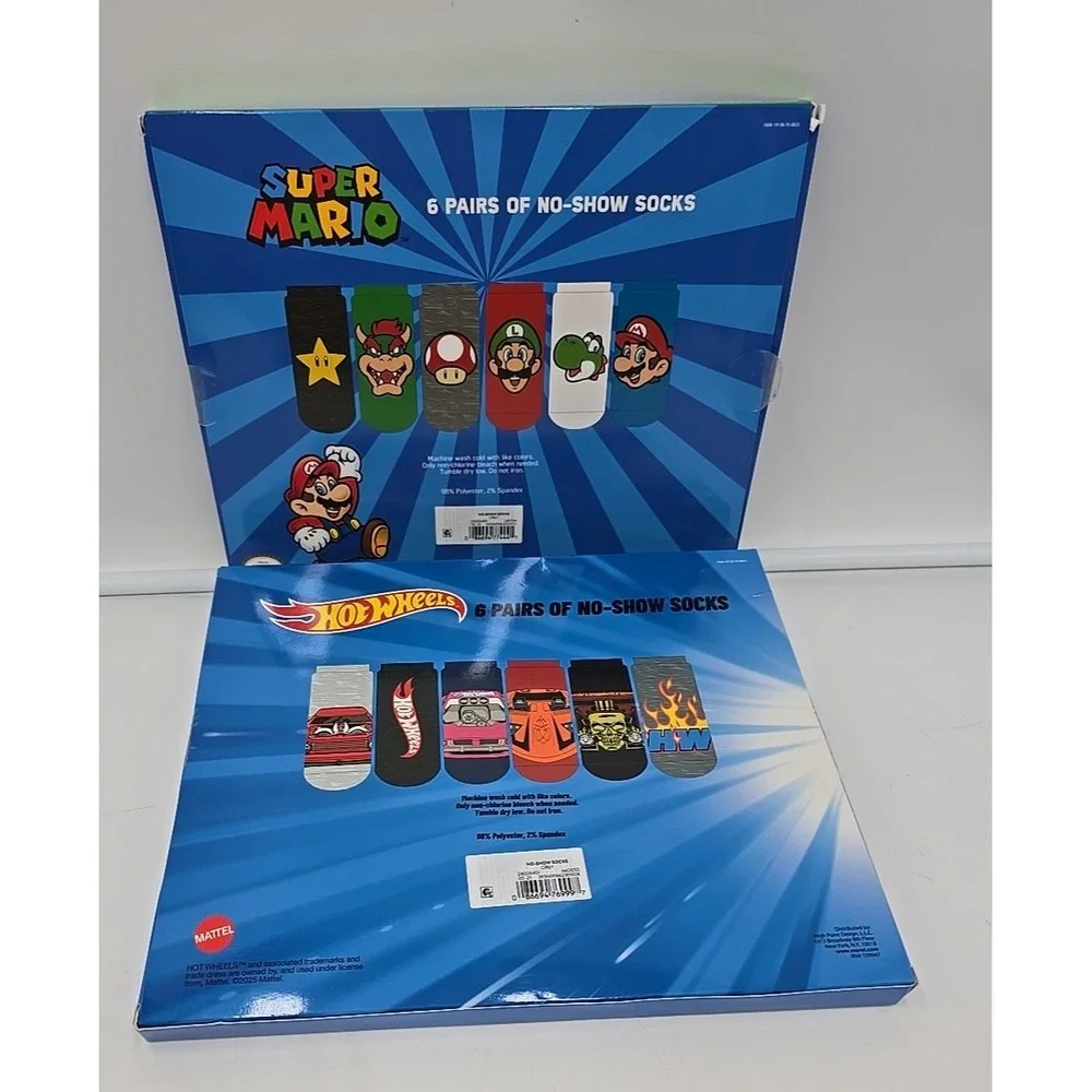 NEW Super Mario Hot Wheels Boys No-Show Socks M/L 12-Pack Shoe 11 1/2 -‎ 61/2